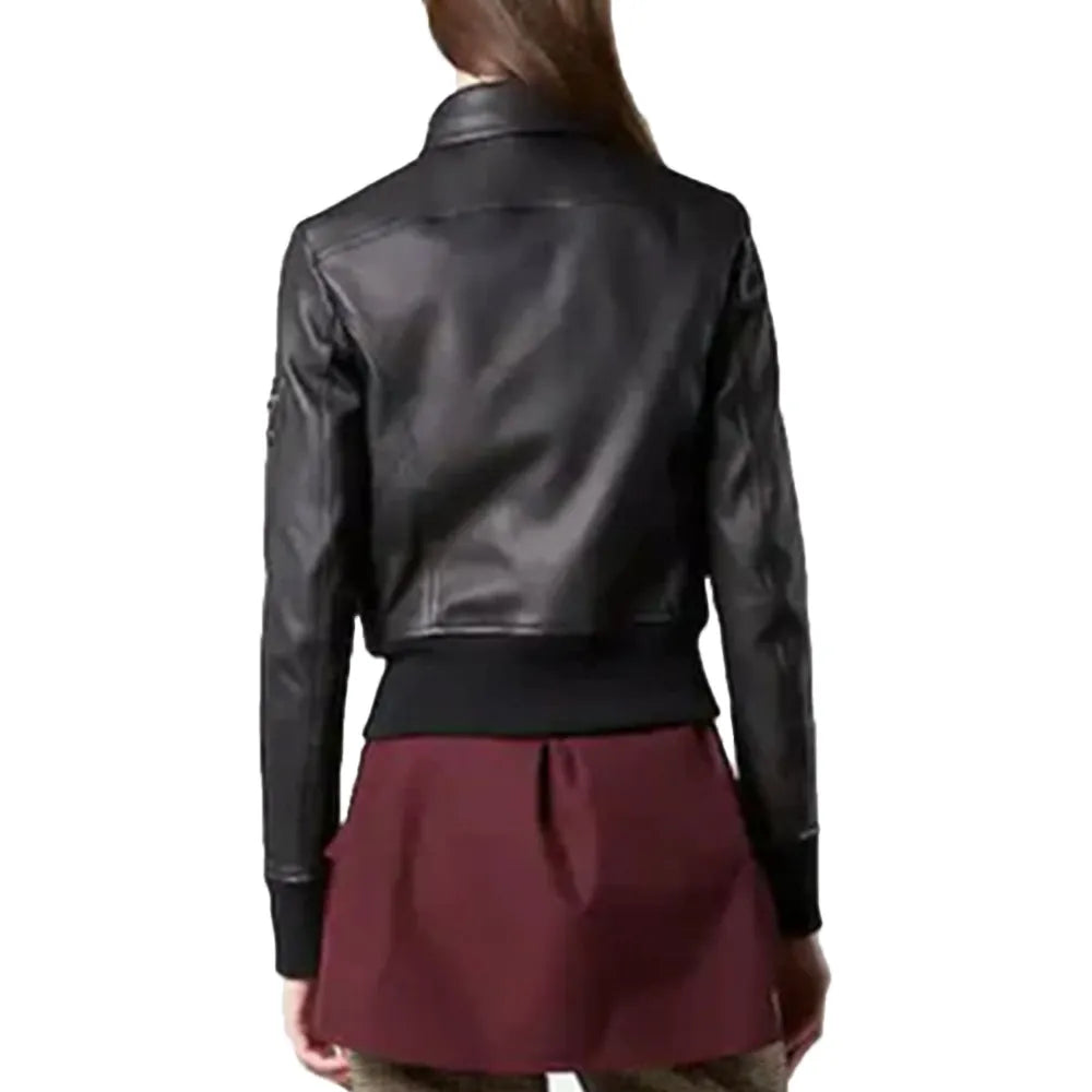 Women's Aviator Black Bomber Leather Jacket