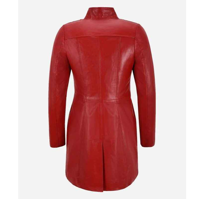 Women's Aylin 3/4 Length Lapel Collared Short Trench Leather Coat