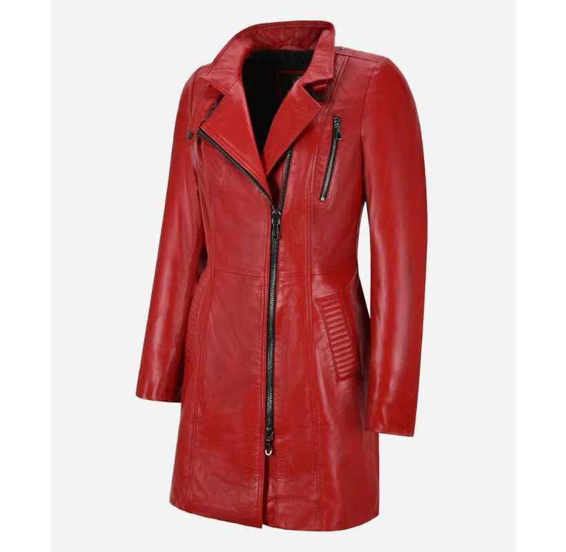 Women's Aylin 3/4 Length Lapel Collared Short Trench Leather Coat