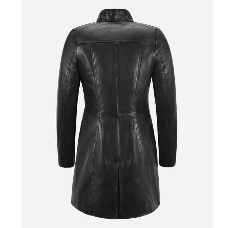 Women's Aylin 3/4 Length Lapel Collared Short Trench Leather Coat