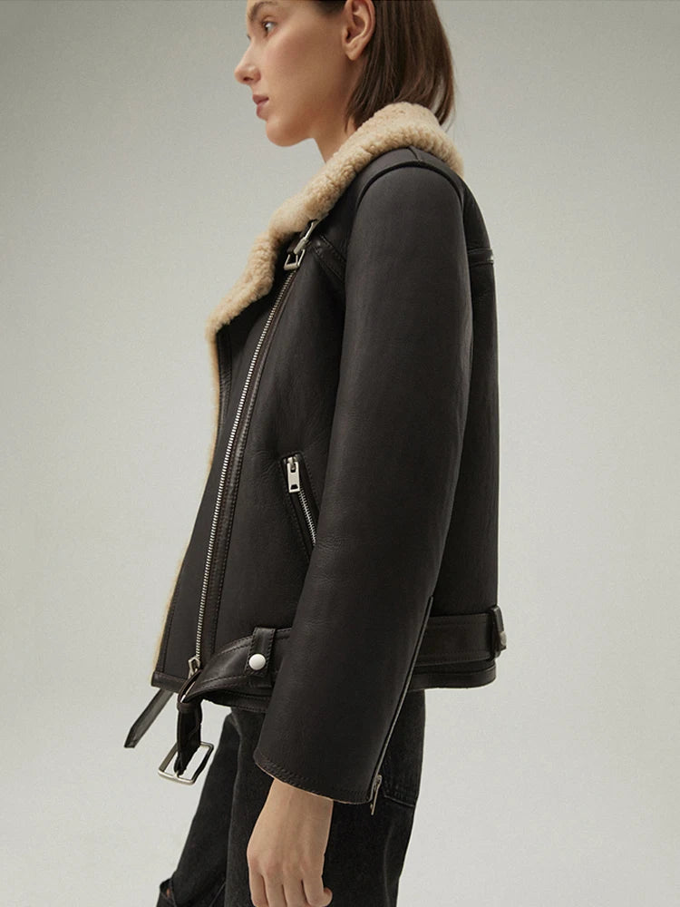 Women's B-3 Belted Fur & Shearling Leather Jacket