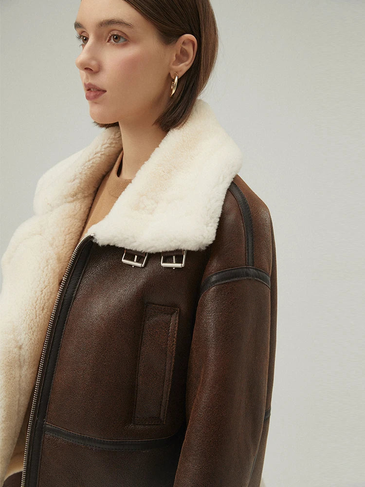 Women's B-3 Bomber Fur & Shearling Jacket Brown