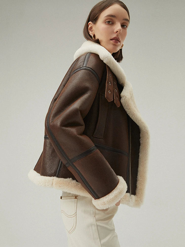 Women's B-3 Bomber Fur & Shearling Jacket Brown