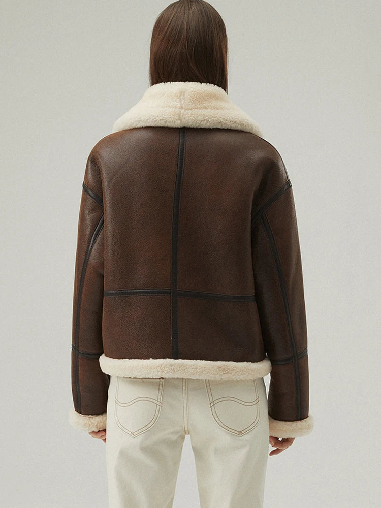 Women's B-3 Bomber Fur & Shearling Jacket Brown