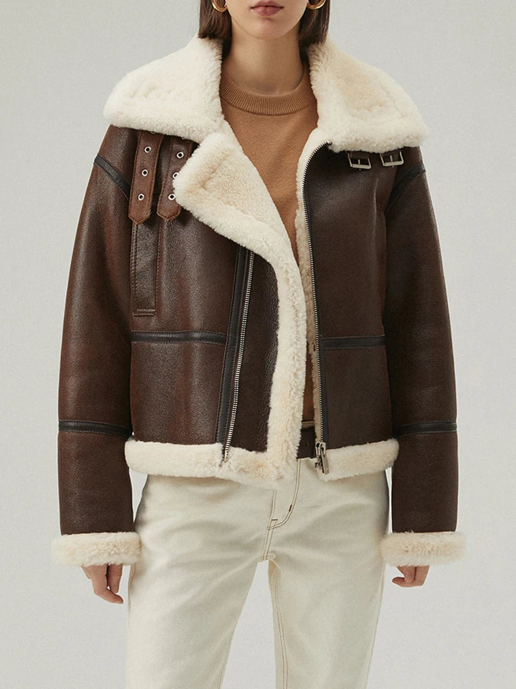 Women's B-3 Bomber Fur & Shearling Jacket Brown