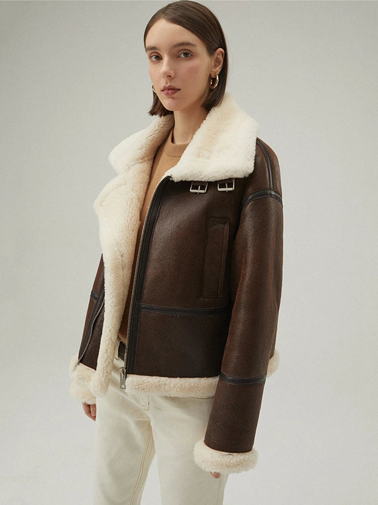 Women's B-3 Bomber Fur & Shearling Jacket Brown