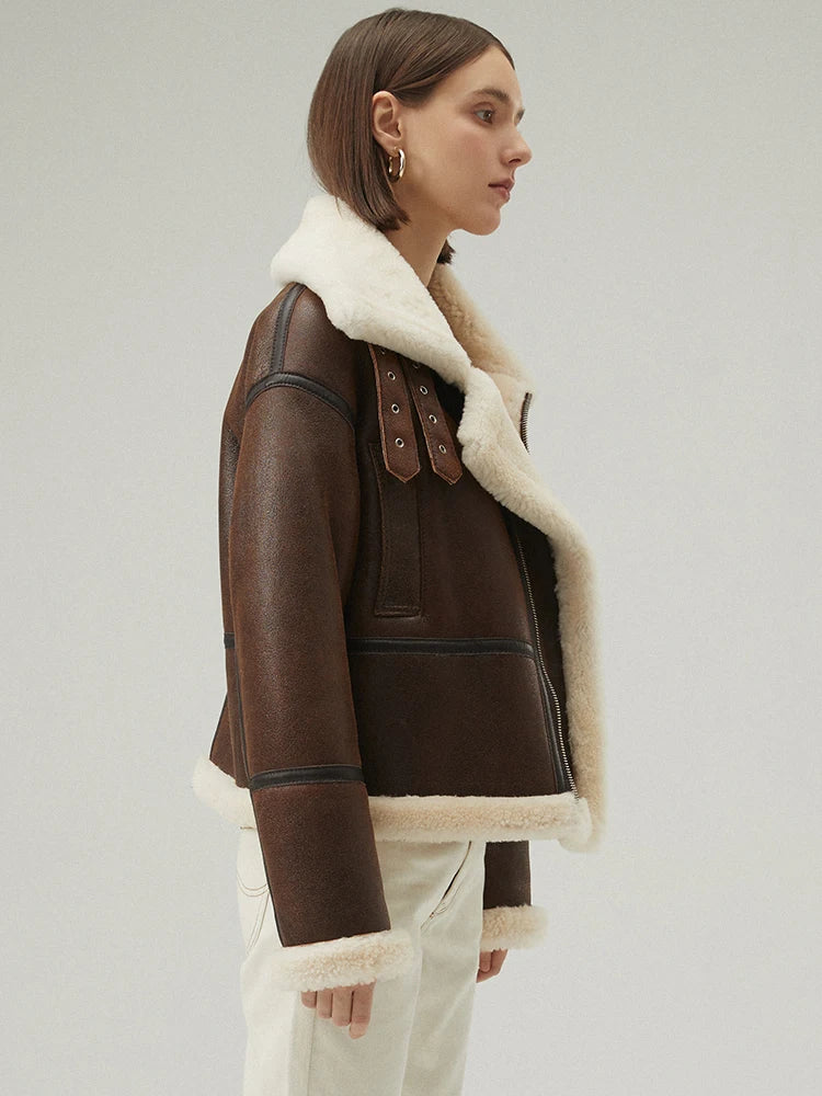 Women's B-3 Bomber Fur & Shearling Jacket Brown