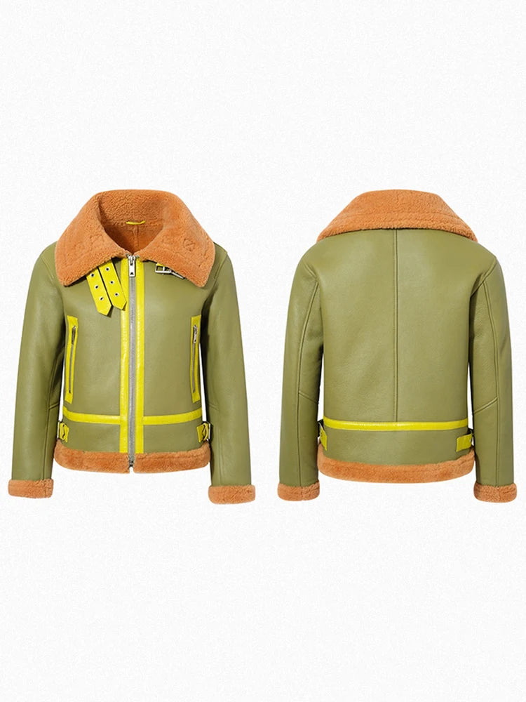 Women's B-3 Bomber Fur & Shearling Jacket Green