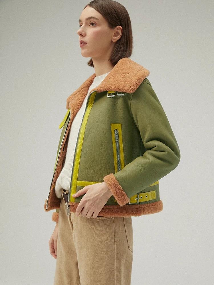 Women's B-3 Bomber Fur & Shearling Jacket Green