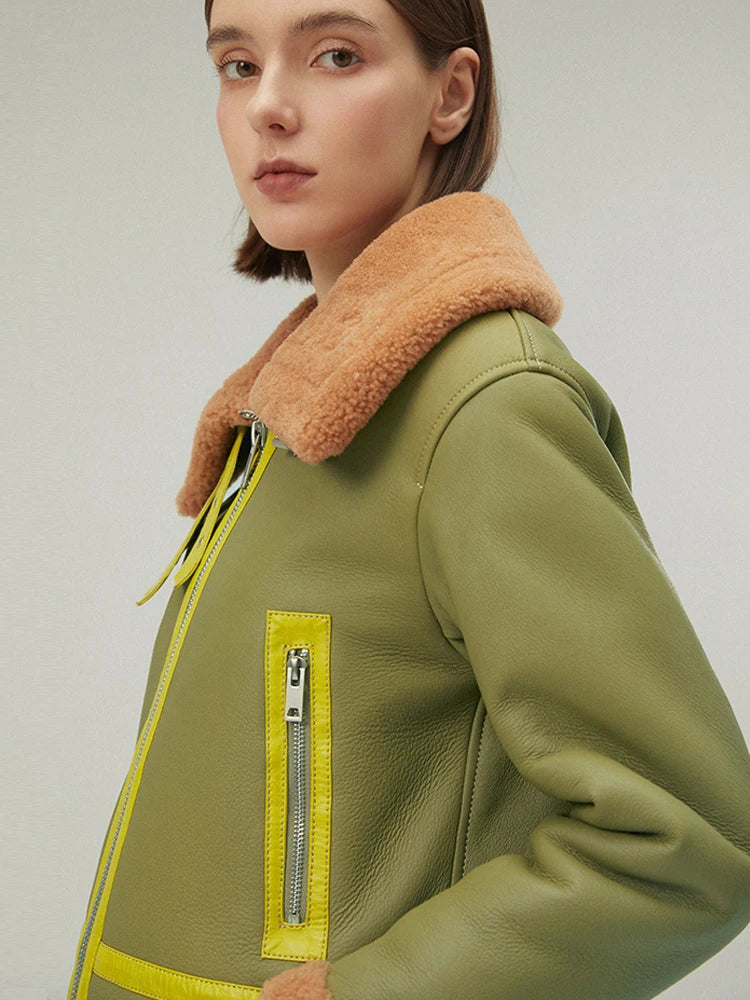 Women's B-3 Bomber Fur & Shearling Jacket Green