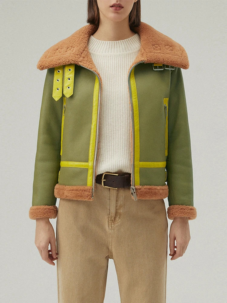 Women's B-3 Bomber Fur & Shearling Jacket Green