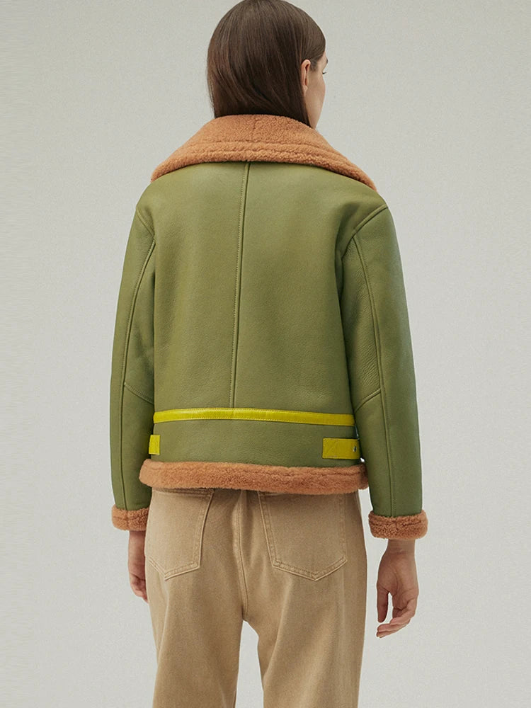 Women's B-3 Bomber Fur & Shearling Jacket Green