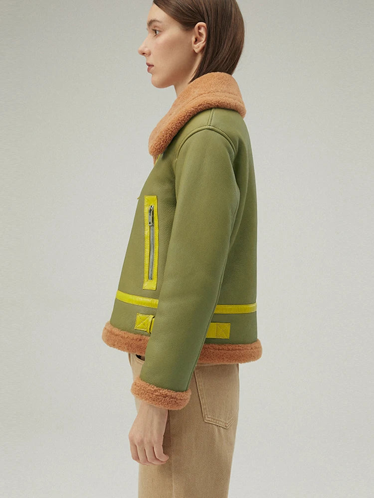 Women's B-3 Bomber Fur & Shearling Jacket Green