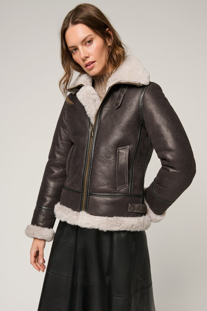 Women's B-3 Bomber Sheepskin Fur & Shearling Jacket