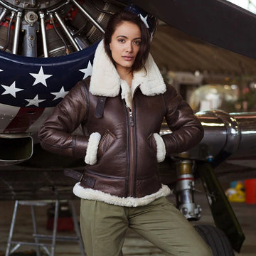 Women's B-3 Slim Fit Shearling Leather Jacket