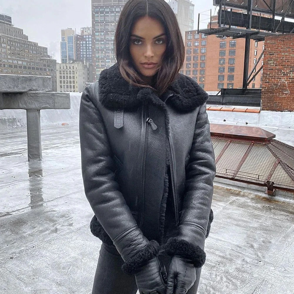 Women's B-3 Slim Fit Shearling Leather Jacket