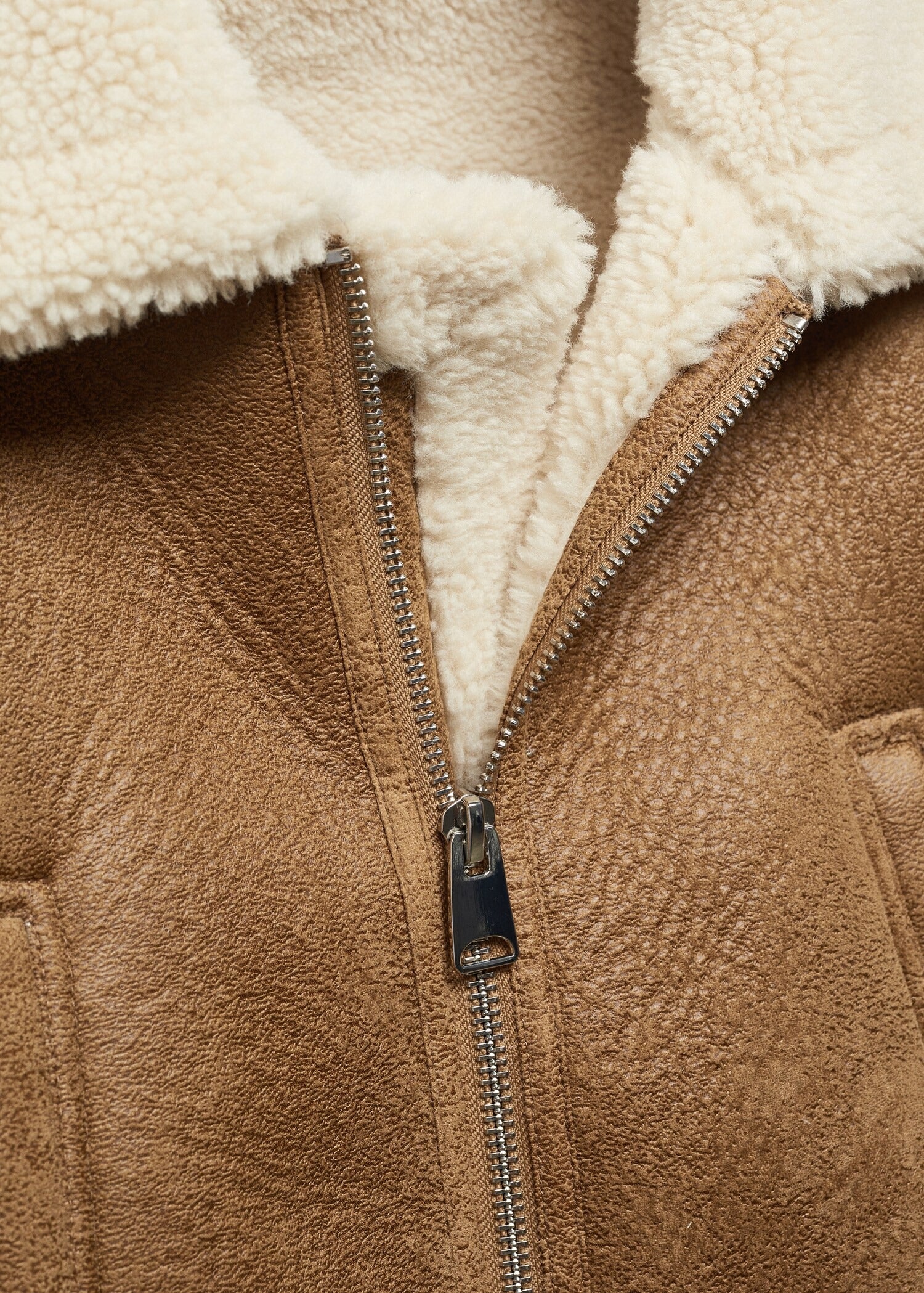 Women's Beige Leather-Effect Fur Shearling Jacket