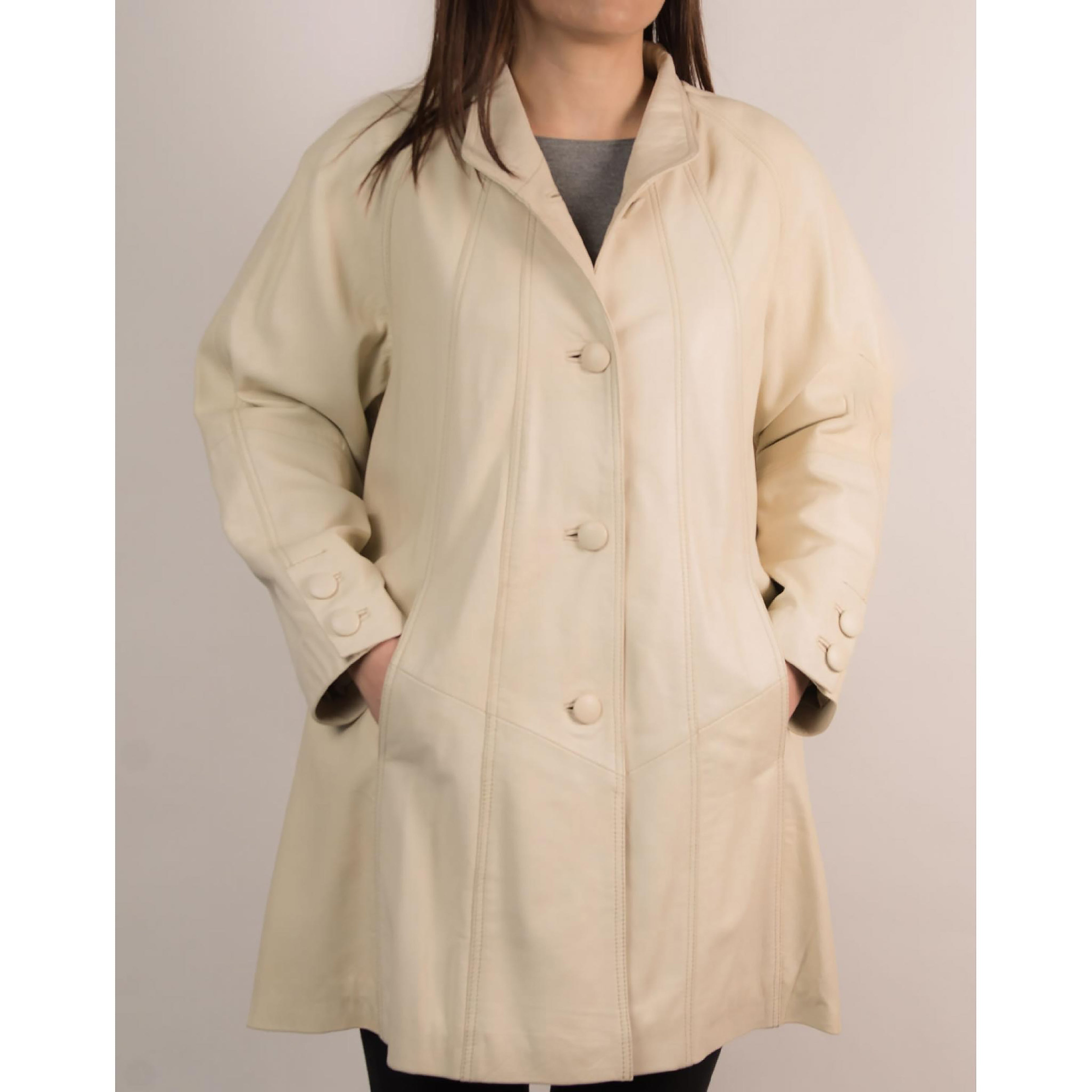 Women's Beige Leather Swing Coat