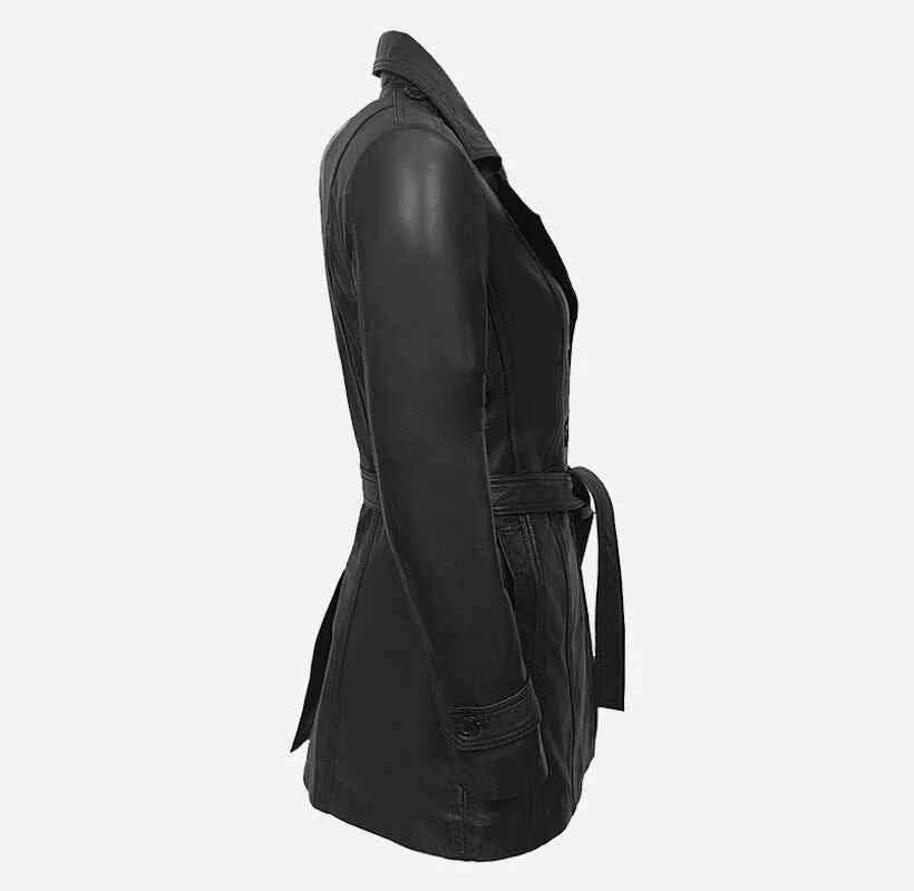 BellaForma Slim Fit Trenchcoat aus Leder mit Bindegürtel für Damen