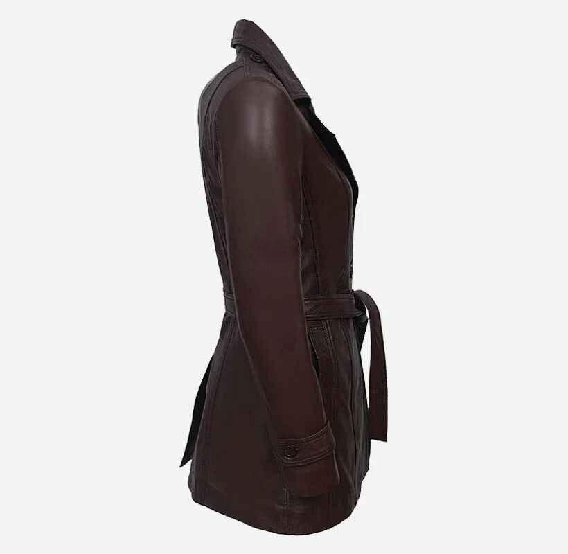 Women's BellaForma Tie Belted Slim Fit Leather Trench Coat