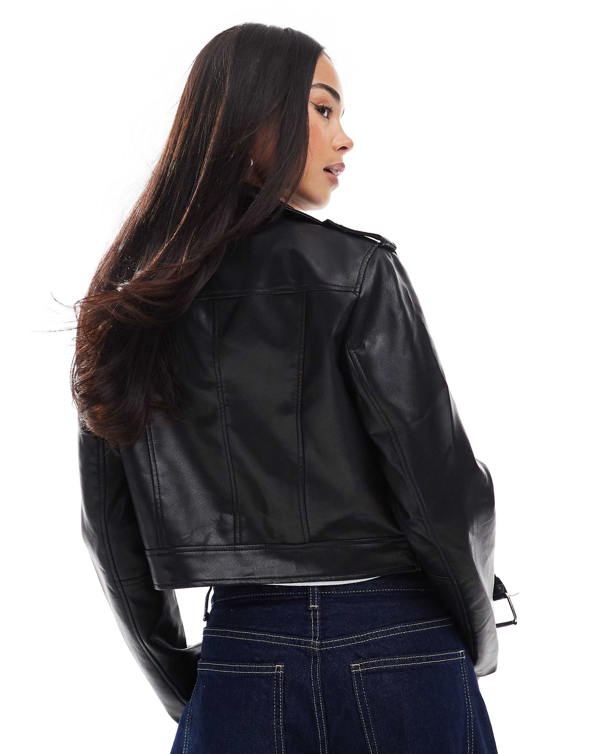 Women's Belted Hem Faux Leather Biker