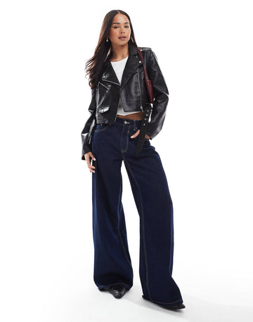 Damen Bikerjacke aus Kunstleder mit Gürtelsaum