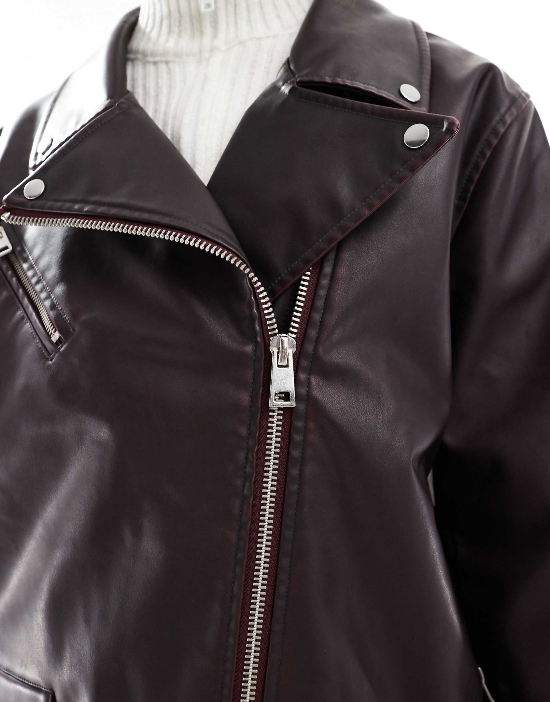 Women's Belted Hem faux leather biker jacket