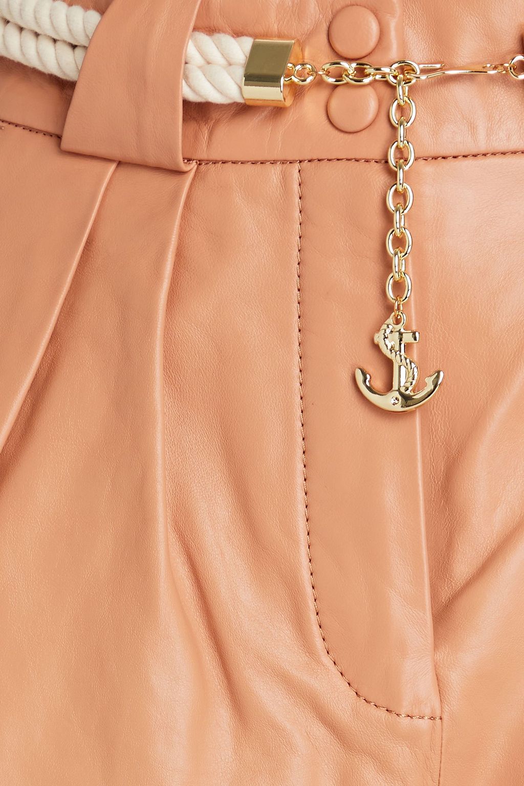 Women's Belted Scalloped Leather Shorts