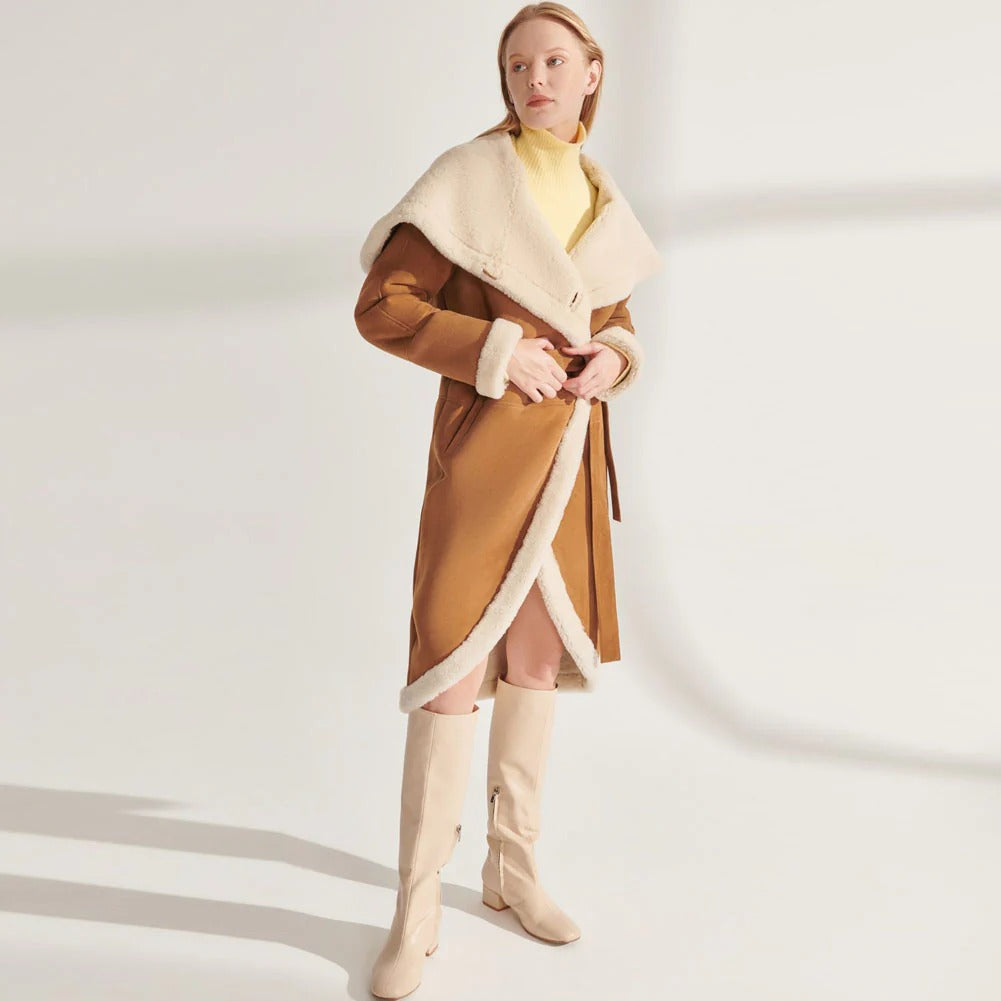 Women's Big Hood Faux Fur & Shearling Leather Coat