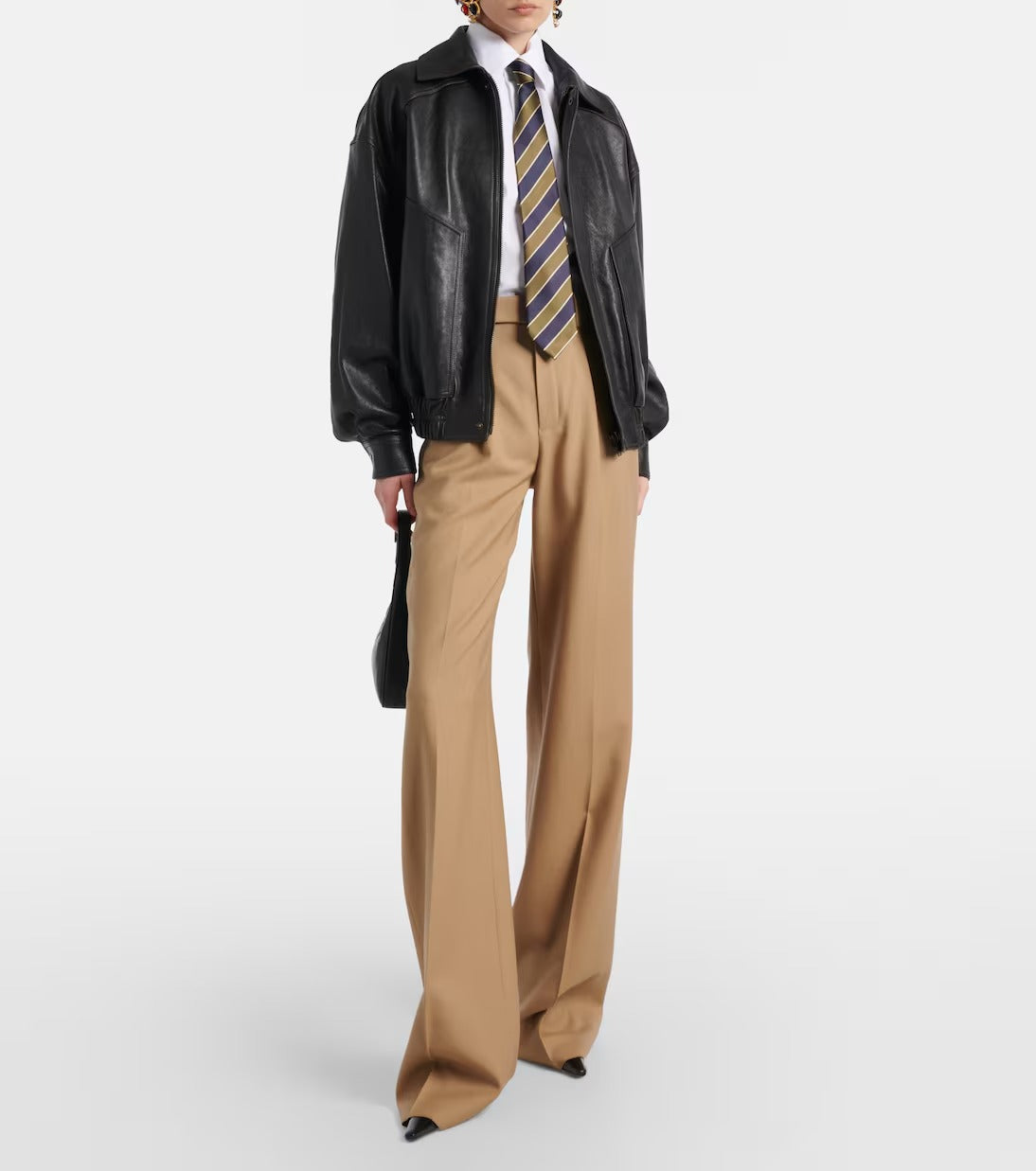 Women's Big Pockets Aviator Bomber Leather Jacket