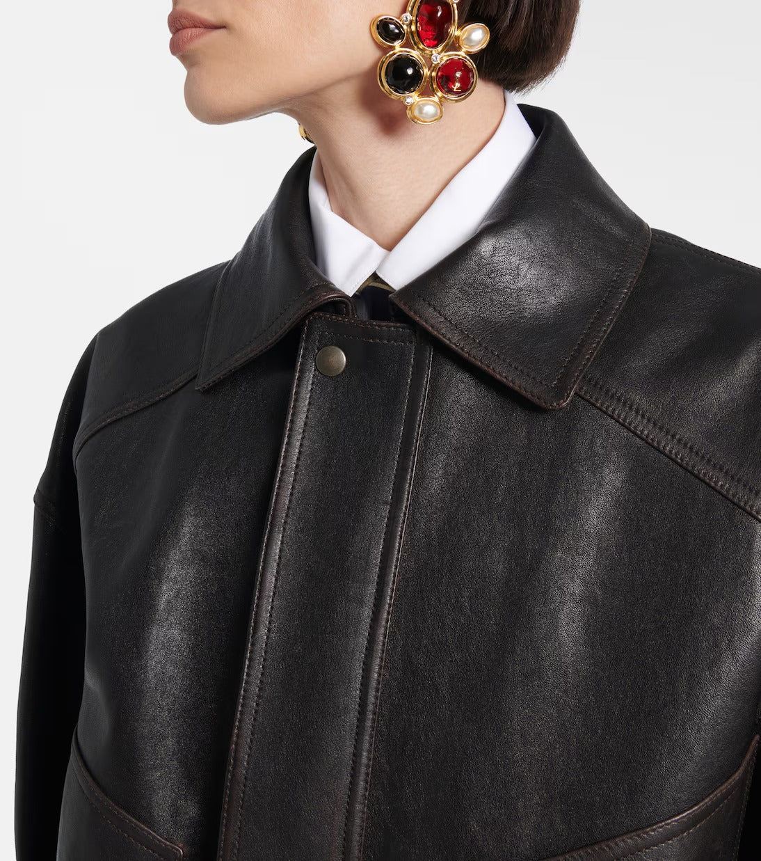 Women's Big Pockets Aviator Bomber Leather Jacket