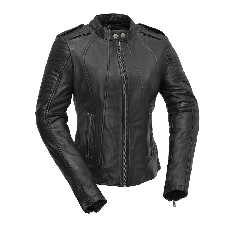 Damen Biker Motorrad Lederjacke