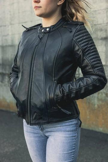 Damen Biker Motorrad Lederjacke
