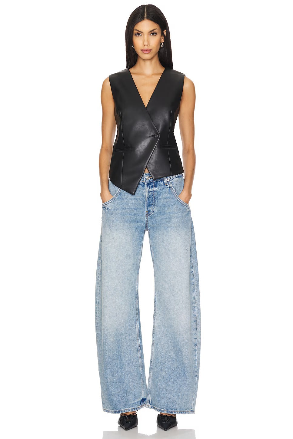 Chaleco de cuero Arabella negro para mujer