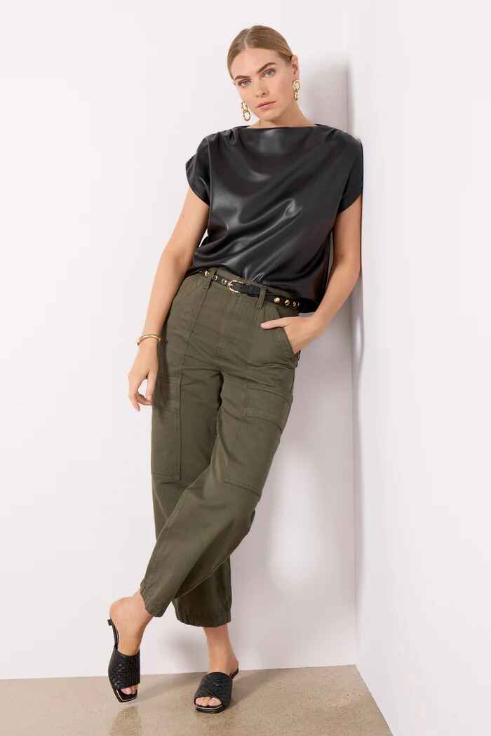 Top musculoso de cuero negro Astrid para mujer