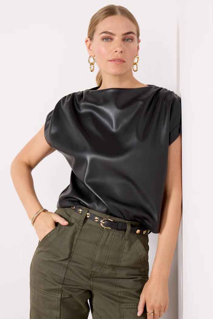 Women's Black Astrid Leather Muscle Top