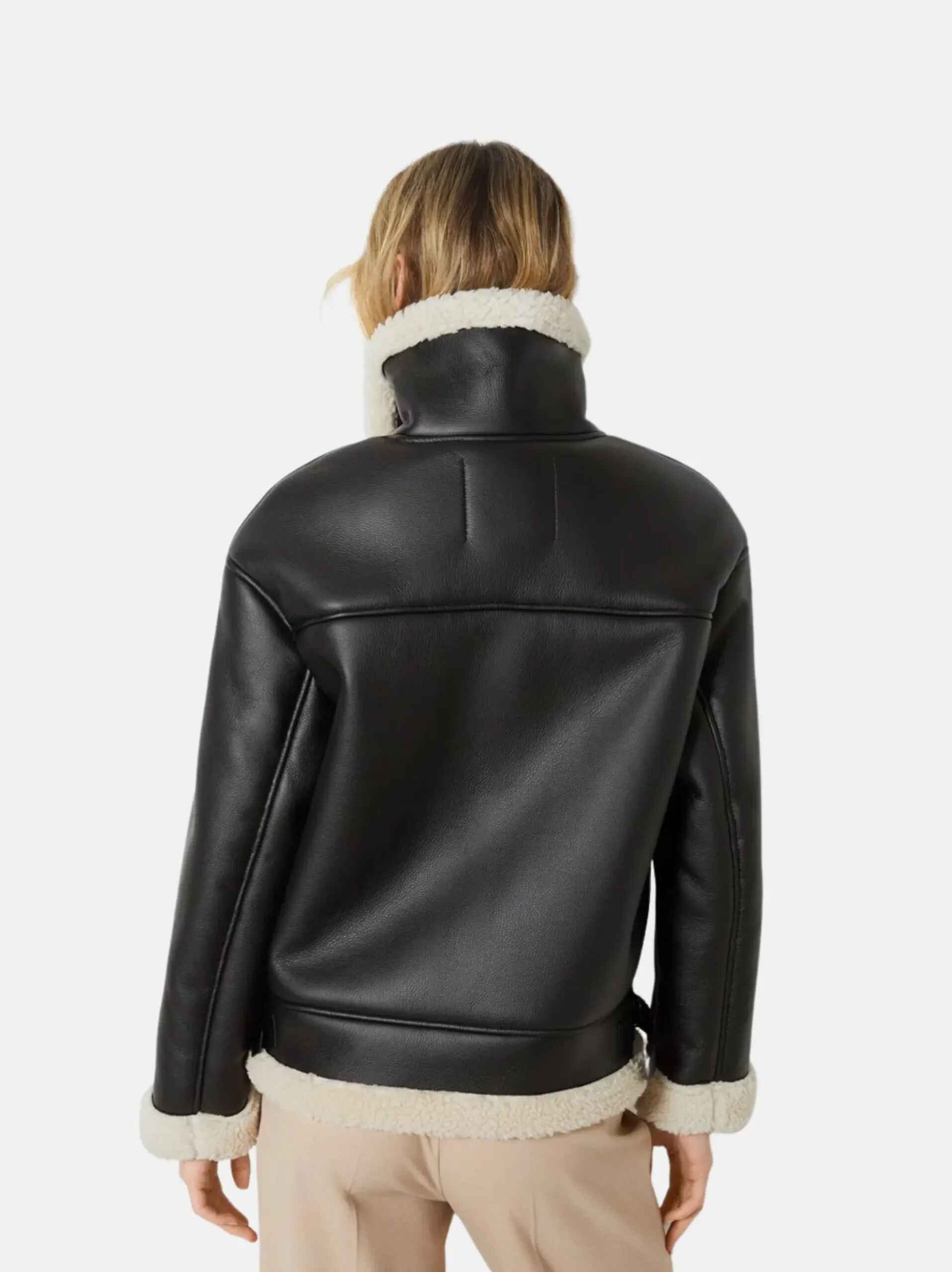 Women’s Black Ave Collared Sheepskin Shearling Leather Jacket