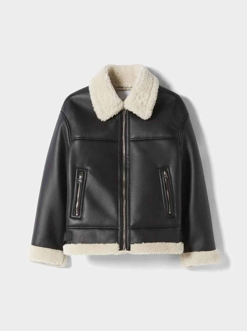 Women’s Black Ave Collared Sheepskin Shearling Leather Jacket