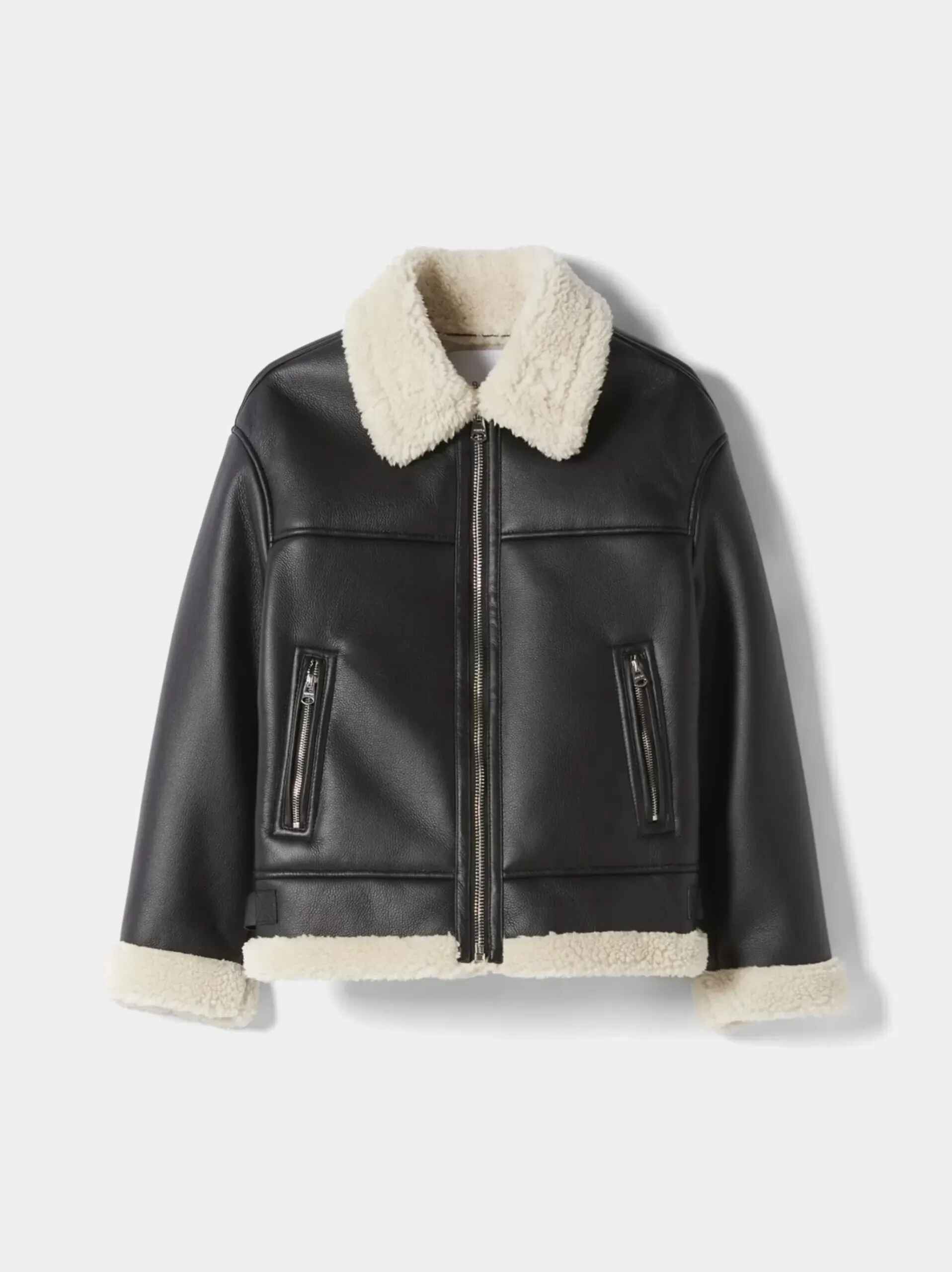 Women’s Black Ave Collared Sheepskin Shearling Leather Jacket