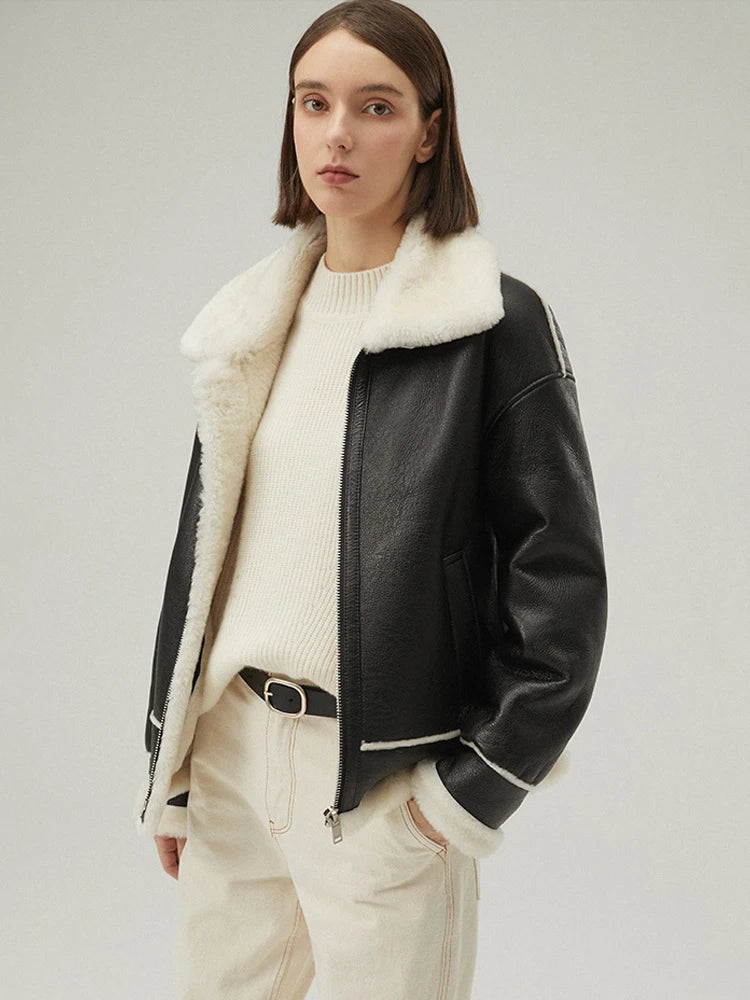 Women's Black B-3 Bomber Fur & Shearling Jacket