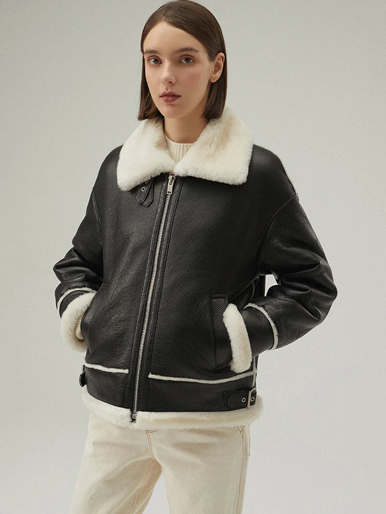 Women's Black B-3 Bomber Fur & Shearling Jacket