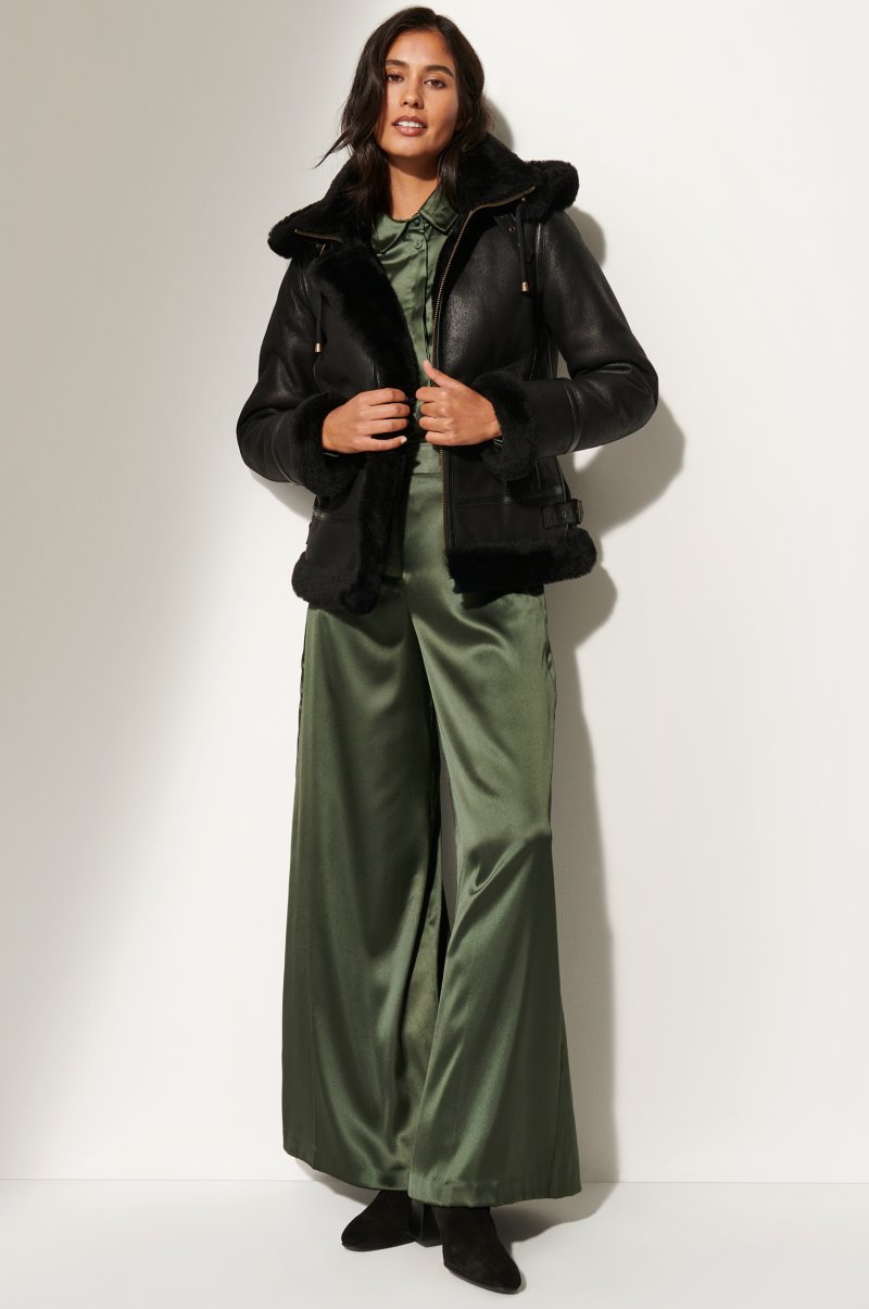 Women's Black B-3 Bomber Sheepskin Fur & Shearling Jacket