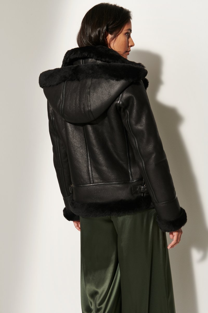 Women's Black B-3 Bomber Sheepskin Fur & Shearling Jacket