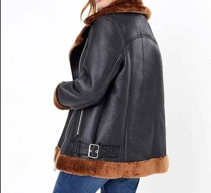 Women's Black B3 Flying Real fur Sheepskin Shearling Leather Jacket