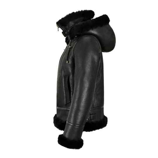 Women's Black B3 Hooded Shearling Leather Jacket