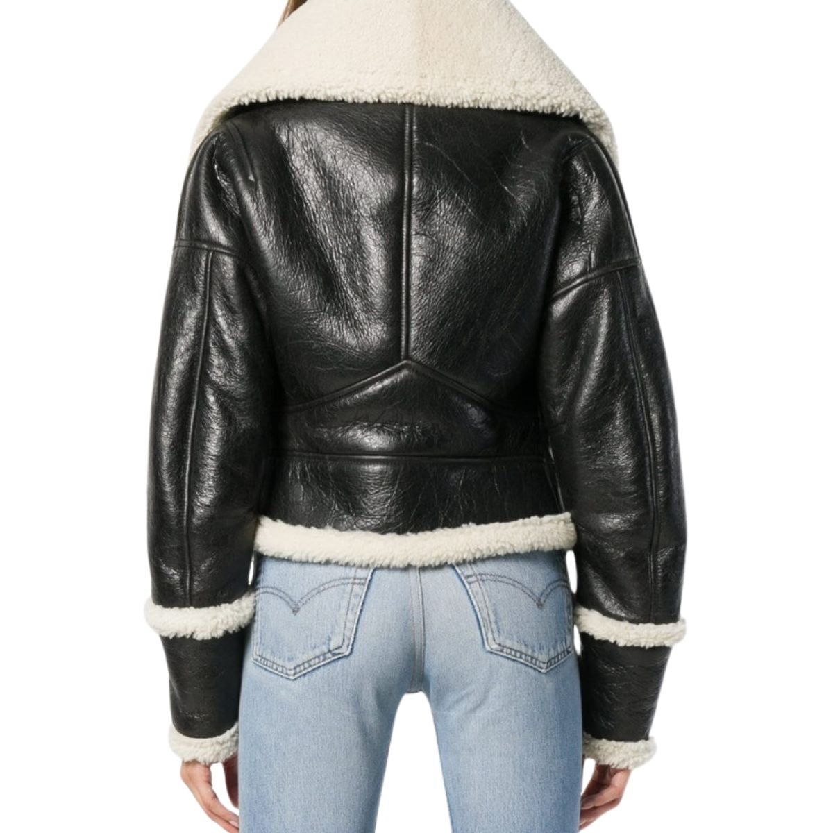 Women's Black B3 Oversized Collar Shearling Leather Jacket