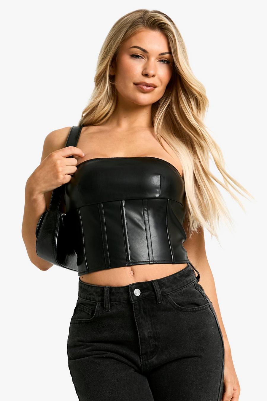Women's Black Bandeau Leather Top