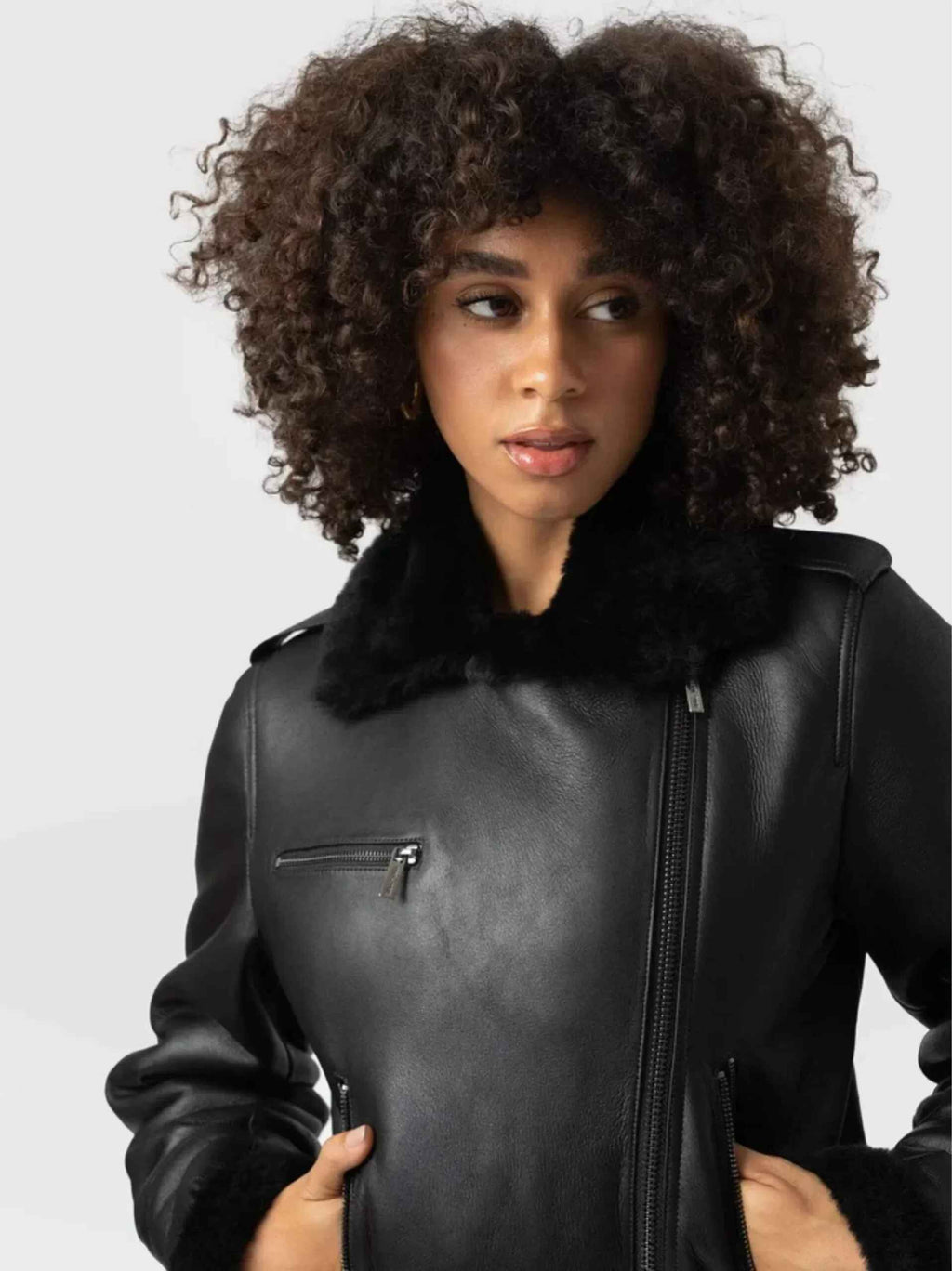 Women’s Black Belted Sheepskin Shearling Leather Jacket