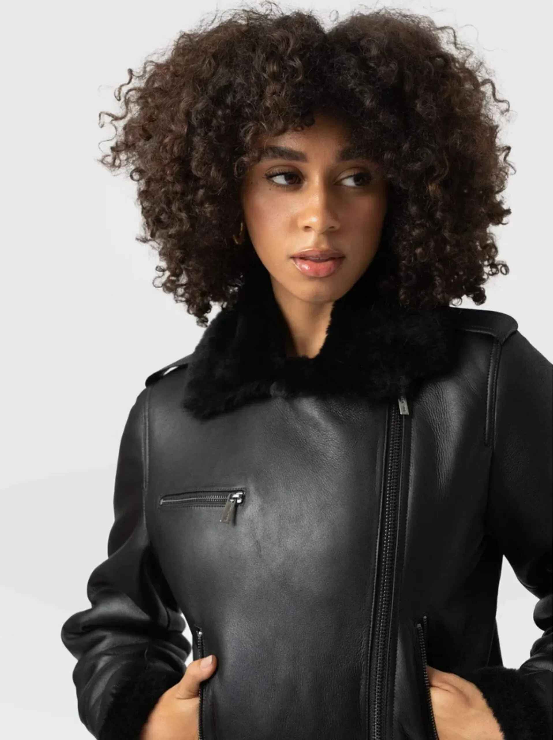 Women’s Black Belted Sheepskin Shearling Leather Jacket