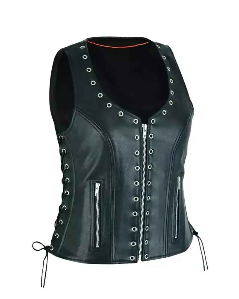 Women's Black Biker Leather Vest